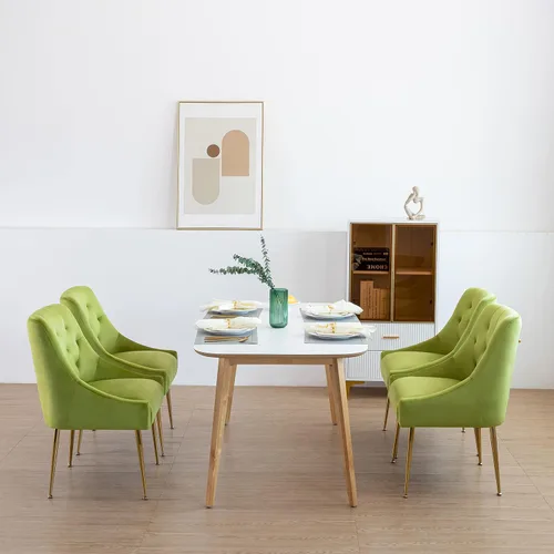 Miniatura 21 de Juego de 2 sillas de comedor modernas, sillas de comedor tapizadas de mediados de siglo, sillas de comedor de terciopelo con patas doradas para Negro