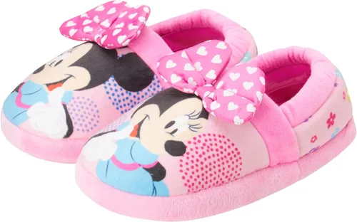 Disney Girls' Minnie Mouse Slippers - Plush Fuzzy Slippers, Non-Skid Sole (ToddlerLittle GirlBig Girl)