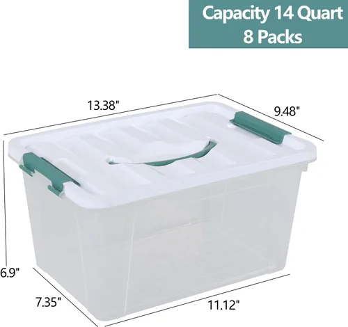 Miniatura 2 de Paquete de 8 contenedores organizadores transparentes de 14 cuartos de galón con tapa, caja de plástico con cierre con asas