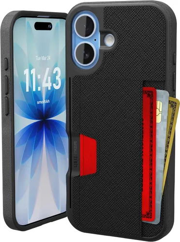 Miniatura 72 de Smartish Funda tipo cartera para iPhone 13 Pro – Wallet Slayer Vol. 2 [delgada + protectora] tarjetero con función atril - Azul sobre verde Blues