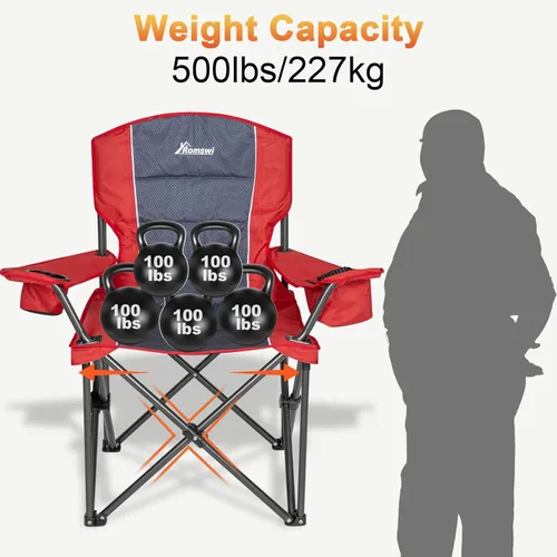 Miniatura 8 de Romswi Sillas de camping de gran tamaño, soporte resistente de 500 LBS, sillas deportivas acolchadas para la espalda y los brazos, portavasos