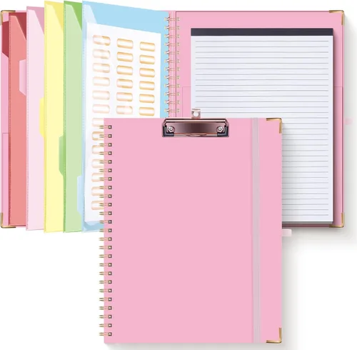 Miniatura 13 de HAUTOCO Folio portapapeles con bloc de notas recargable para tamaño carta (11 x 8.5 pulgadas), 5 divisores con 10 bolsillos, soporte elástico