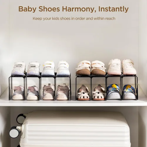 Miniatura 3 de HBlife Zapatero de acrílico negro para niños para organizadores y almacenamiento de armario, zapatero pequeño de 4 secciones, organizador