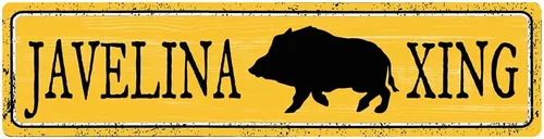 Letrero vintage de Javelina Xing Crossing con diseño de animal Javelina Pig Crossing de metal, decoración de pared rústica, señales de tráfico de