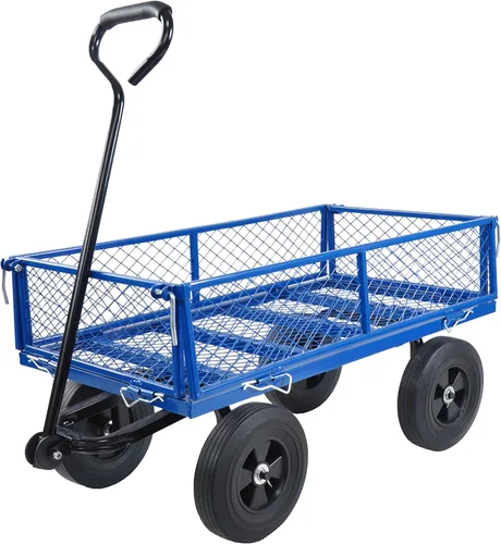Miniatura 10 de Carrito de utilidad para exteriores de alta resistencia, carrito de jardín con lados extraíbles, carrito de herramientas rodante de acero, carrito