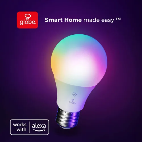 Miniatura 8 de GLOBE Electric 50589 Bombilla LED inteligente A19 que cambia de color, WiFi de 2.4 GHz, equivalente a 60 W, 800 lúmenes, funciona solo con Alexa, 1
