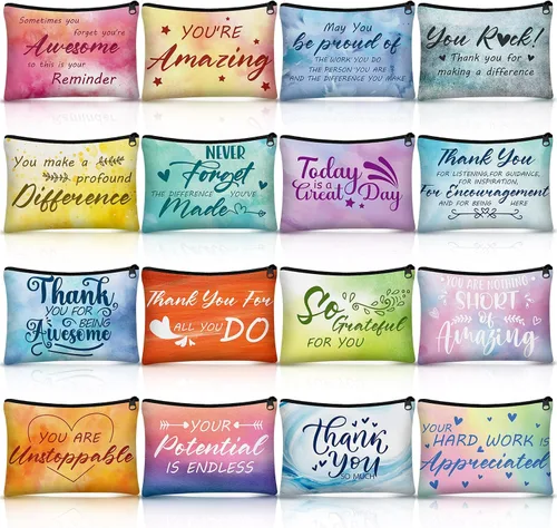 Miniatura 17 de Pinkunn - 16 bolsas de maquillaje de lona, regalos a granel para mujeres, bolsa de cosméticos inspiradores cristianos religiosos con cremallera