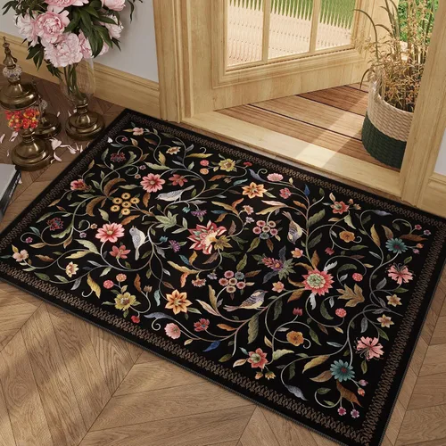 Miniatura 29 de Alfombra de entrada vintage con medallón floral de 2 x 3 pulgadas, lavable a máquina, alfombra de entrada de pelo bajo, suave, pequeña, alfombra