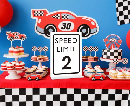Miniatura 4 de Decoración de cumpleaños de coche de carreras, letrero de límite de velocidad 2, Fast One, decoración de fiesta de cumpleaños de auto de carreras