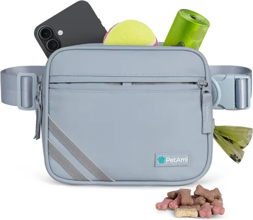 Miniatura 12 de PetAmi Bolsa de paseo para perros, bolsa cruzada para entrenamiento de mascotas, correr con dispensador de bolsas de excrementos, cinturón ajustable