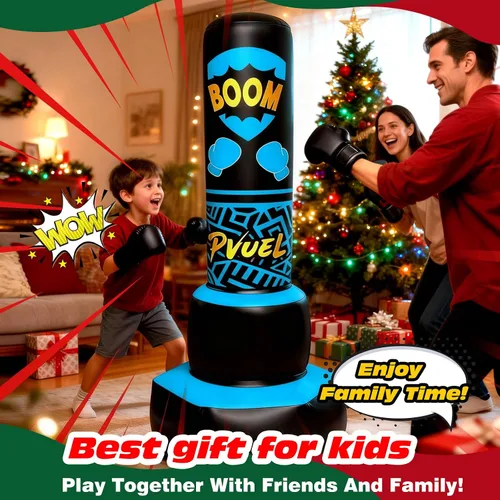 Miniatura 7 de FONESO Saco de boxeo inflable independiente para niños de 3 a 12 años, bolsa de boxeo resistente de 67 pulgadas con guantes de boxeo y bomba de aire
