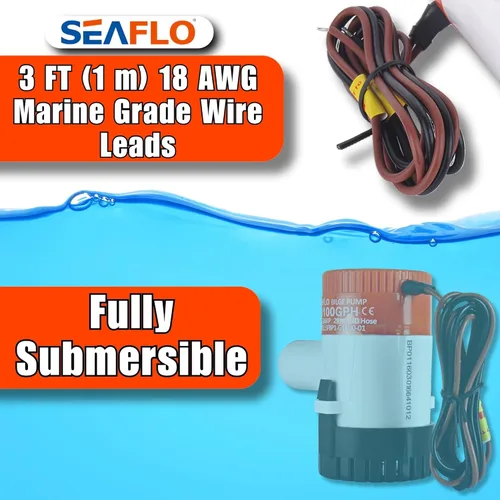 Miniatura 5 de SEAFLO Bomba de sentina 1100 GPH Serie 01 – 12 V, salida de 1-1/8 pulgadas, bomba sumergible marina con protección antibloqueo de aire, certificado
