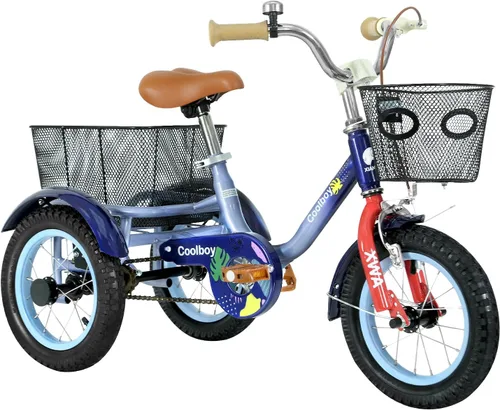 Triciclo de 12 pulgadas, triciclo para niños, triciclo para niños, para edades 3+ ciclistas principiantes, con cesta delantera y trasera y asiento