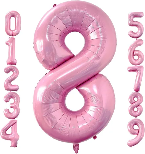 Miniatura 10 de Globos de 40 pulgadas color rosa bebé número 0 de gran tamaño jumbo de papel de aluminio Mylar para helio rosa claro para niñas, suministros