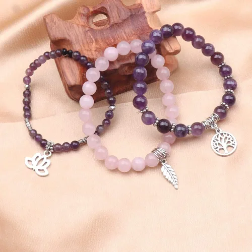Miniatura 3 de UEUC - Pulseras Reiki, apilables, de piedras curativas, cristales, con dije del árbol de la vida, yoga y hoja de loto, contra la ansiedad