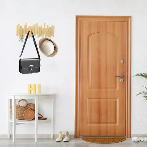 Miniatura 5 de MinBoo Perchero de bambú con múltiples ganchos, moderno, único, que ahorra espacio con 4 ganchos abatibles para colgar abrigos, decoraciones