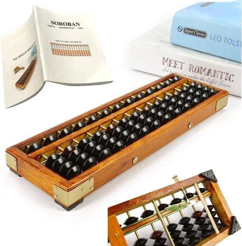 Ábaco Soroban de madera de estilo vintage, 13 columnas (10.7 pulgadas), ábaco profesional de matemáticas para adultos y niños con manual guía y