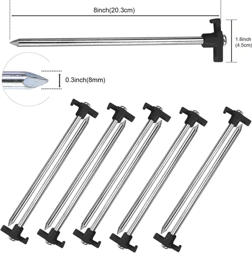 Miniatura 2 de ABCCANOPY Estacas de tienda de campaña de 8 pulgadas, 10 anclajes de metal antioxidantes, picos resistentes con 4 cuerdas para acampar al aire Negro