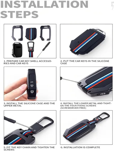 Miniatura 8 de para Kia Funda para Llavero de Llave de Metal Carcasa de Llave Inteligente Compatible para Soul Telluride Cerato Forte K5 (KAC-Negro)