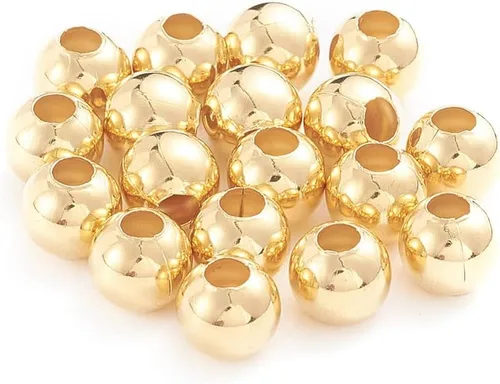 Miniatura 11 de Beadthoven - 500 cuentas redondas de acero inoxidable de 0.079 pulgadas (0.079 in), cuentas de metal redondas lisas doradas, espaciadores, bolas