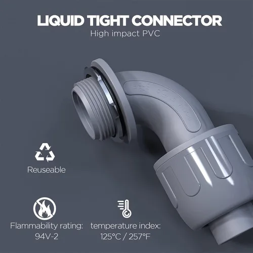 Miniatura 2 de Conectores de conducto hermético de 1/2 pulgada, conector no metálico NPT para accesorios de conducto flexibles eléctricos de PVC, 90 grados
