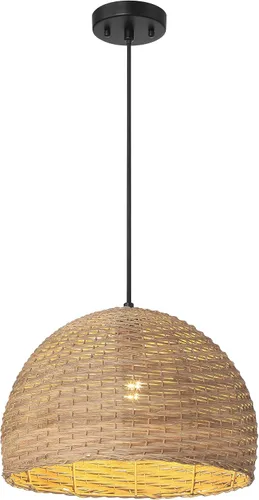 Miniatura 6 de Calypso - Lámpara de techo de cúpula de mimbre tejida a mano y de metal, teñida natural