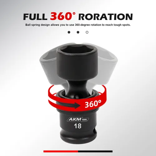 Miniatura 3 de Juego de llaves vaso de impacto universal de 3/8 de pulgadas, juego de 20 llaves vaso giratorias, llave vaso de junta universal de 6 puntos