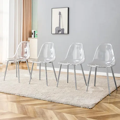 Miniatura 11 de Juego de 4 sillas de comedor transparentes, sillas de acrílico transparente con patas de metal, sillas de cocina modernas, ideales para mostrador