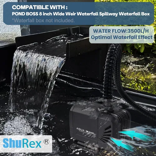 Miniatura 4 de Bomba de agua sumergible de 900 GPH de 45 W y tubo de 10 pies para caja de cascada de vertedero POND BOSS de 8 pulgadas de ancho