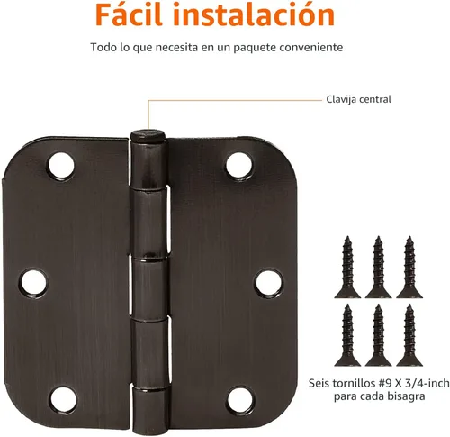 Miniatura 2 de Amazon Basics Bisagras redondeadas para puerta interior de radio 5/8, paquete de 18, bronce aceitado, 3.5 x 3.5 pulgadas Bronce frotado con aceite