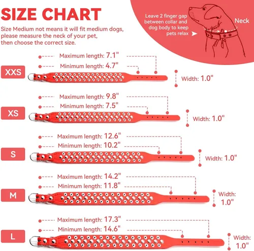 Miniatura 6 de Collar de perro y gato rojo con púas pequeñas para perros pequeños y medianos machos hembras – Collar ajustable con tachuelas – Collar de perro