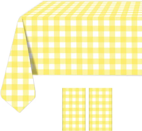 Miniatura 17 de Paquete de 2 manteles a cuadros blancos y negros de 54 x 108 pulgadas, desechables, de plástico, con bandera de carreras, impermeable, rectangular