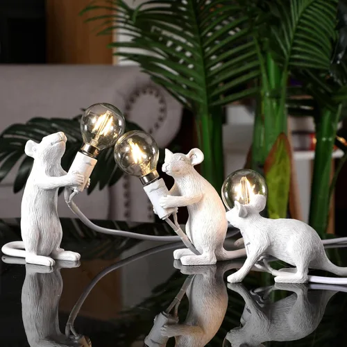 Miniatura 8 de Moderna lámpara de ratón de resina con luces de mesa, lámparas de escritorio creativas, decoración de regalo de mesita de noche, dormitorio LED
