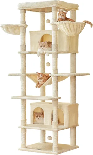Miniatura 15 de MWPO - Árbol grande para gatos, torre de 67.7 pulgadas de altura para gatos de interior con 2 condominios, soporte de varios niveles con 3 hamacas