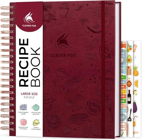 Miniatura 10 de Clever Fox Libro de recetas en espiral, haz tu propio libro de cocina familiar, organizador de cuadernos de recetas en blanco, diario de cocina Negro