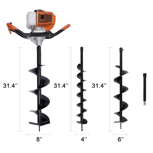 Miniatura 4 de Taladro de tierra de 52 cc a gas, taladro de 2 tiempos de 2.3 HP con brocas de 4 pulgadas/6 pulgadas/8 pulgadas y barra de extensión de 12 pulgadas
