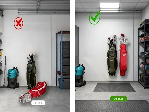 Miniatura 6 de BiJun Almacenamiento de bolsas de golf, soporte para bolsa de golf, soporte organizador de almacenamiento para bolsa de golf de montaje en pared
