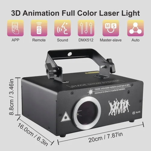 Miniatura 7 de Luz láser DJ con control por aplicación, proyector láser de animación 3D para fiestas, admite dibujos personalizados, reproducción de texto