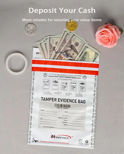 Miniatura 3 de INSAFEPACK - 100 bolsas de depósito bancario de negocios de 9 x 12 pulgadas, bolsa de seguridad de alto nivel a prueba de manipulaciones, bolsa