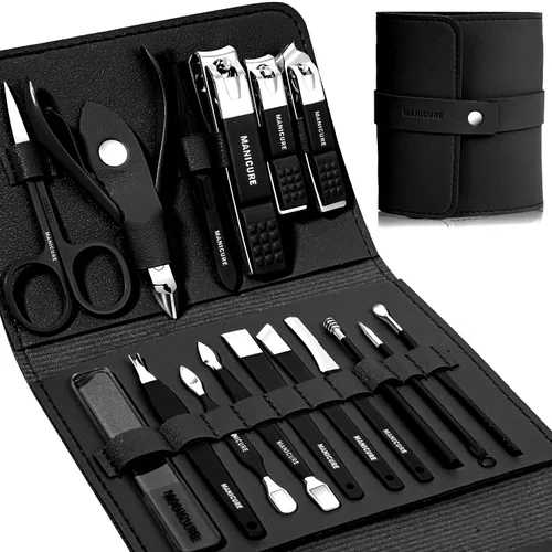 Miniatura 9 de Juego de manicura profesional para cortaúñas y pedicura, 16 piezas de acero inoxidable, herramientas de cuidado de uñas, kit de aseo con lujosa