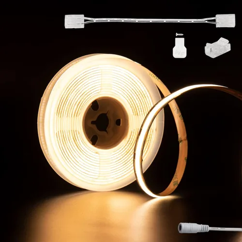 PAUTIX COB - Tira de luz LED de 12 V, 18 pies, 18.0 ft, blanco cálido, 3000 K, 504 LEDs/M, súper brillante, flexible, CRI93+, luces LED brillantes