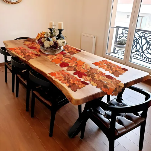 Miniatura 2 de Camino de mesa de otoño de 36 pulgadas de largo con hojas de arce bordadas para cosecha de Acción de Gracias, decoración de comedor con patrones