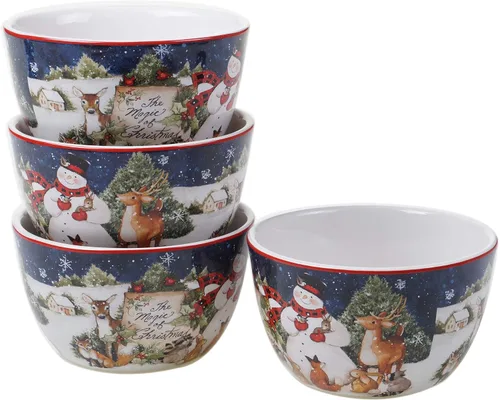 Miniatura 5 de Magic of Christmas Snowman - Juego de vajilla navideña de 16 piezas, servicio para 4, platos alegres de invierno, tazas y cuencos para comidas