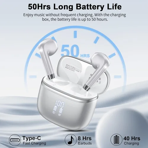 Miniatura 3 de Auriculares inalámbricos, Bluetooth de 5.4 pulgadas con 4 micrófonos ENC con cancelación de ruido, auriculares de 48 horas con graves profundos