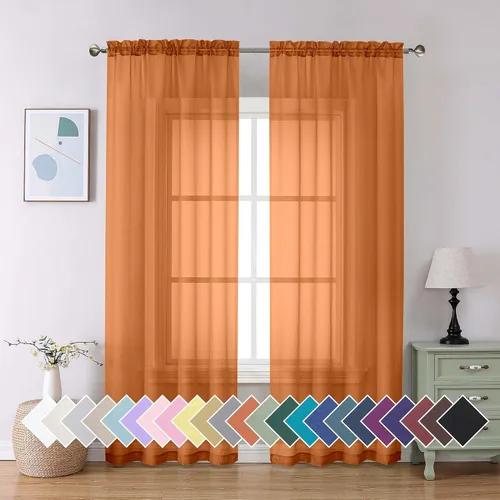 Miniatura 185 de Aiyufeng 2 paneles de cenefa transparente negra de 14 pulgadas de largo, cortinas cortas negras transparentes para dormitorio, cortinas de cocina