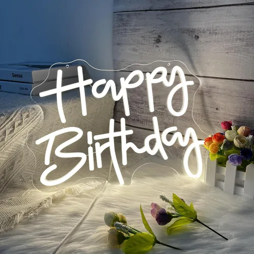 Miniatura 3 de Letrero de neón de feliz cumpleaños, blanco cálido, alimentación USB