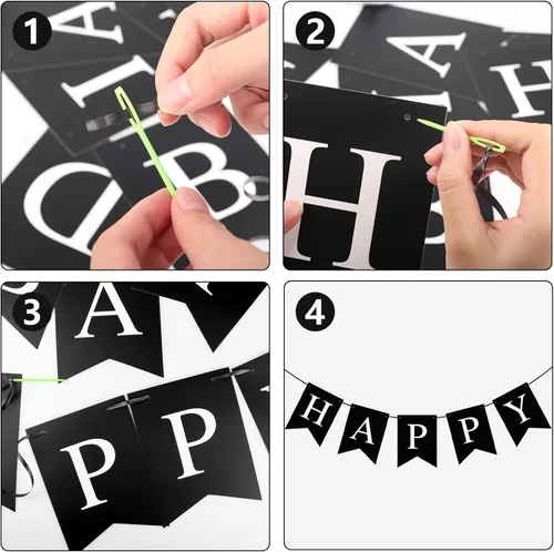 Miniatura 8 de Hooqict Cartel de feliz cumpleaños negro para telón de fondo, decoraciones de cumpleaños negras para hombres y mujeres, suministros de fiesta