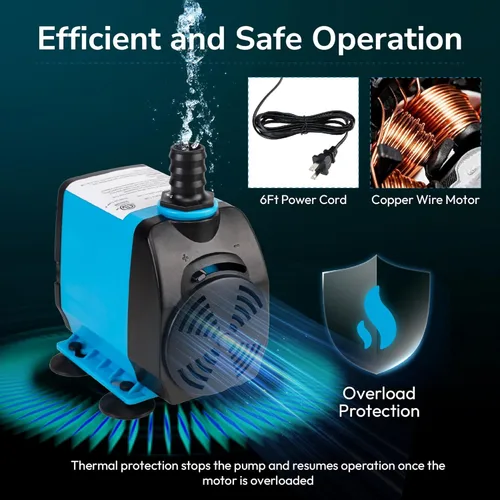 Miniatura 5 de Hexago Bomba sumergible de 800 GPH, bombas de fuente de agua ultra silenciosas con elevación de 10 pies, cable de alimentación de 6 pies, 3