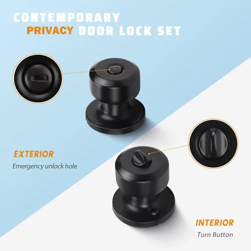 Miniatura 2 de KNOBWELL - Paquete de 6 manijas de privacidad para puerta, color negro mate, con cerradura, para baño