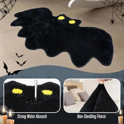 Miniatura 6 de Alfombra de baño de Halloween para decoración de baño, tapete de baño de murciélagos góticos, antideslizante, lindas alfombras para cocina